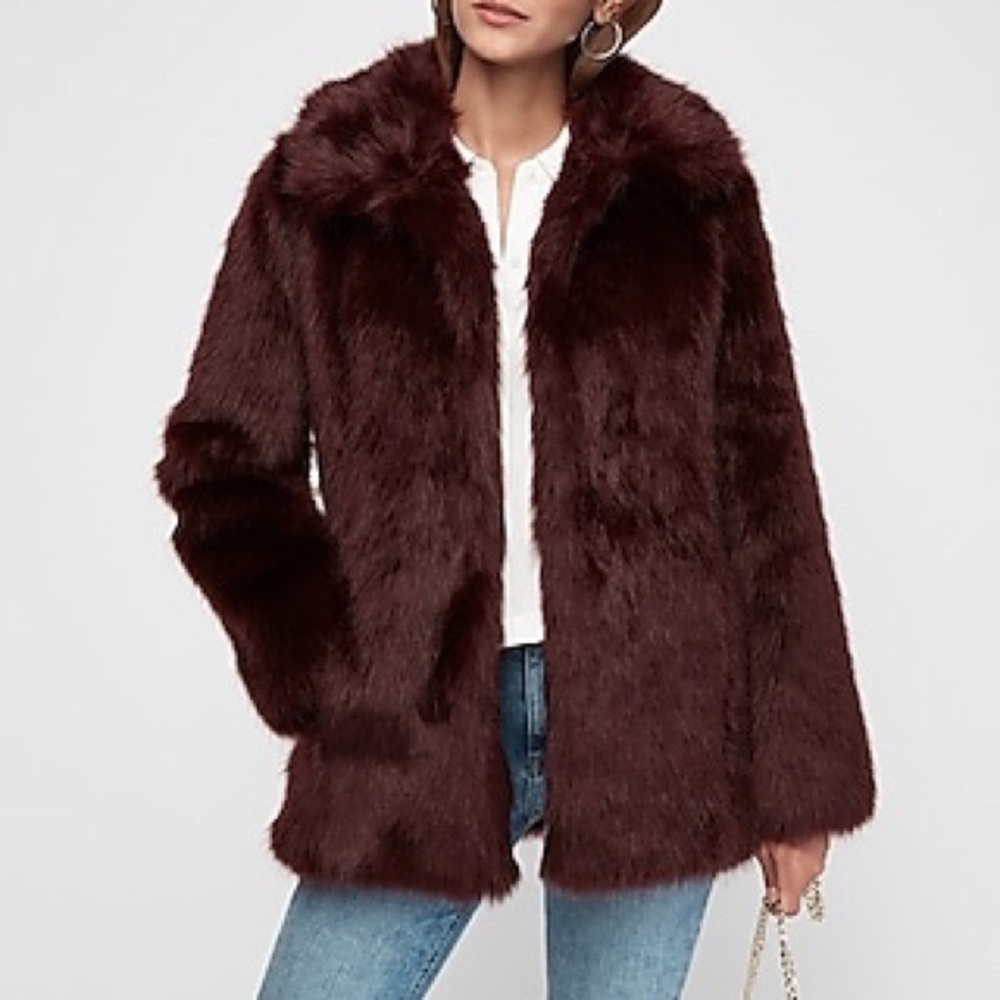 COLLARED LONG FAUX FUR COAT - Express - Picture 1 of 1